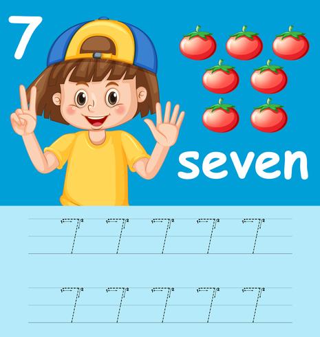 Number seven tracing alphabet worksheets vector
