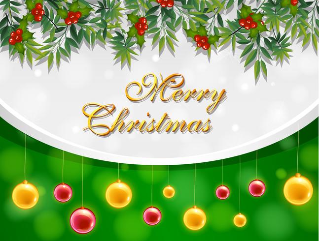 Merry christmas card with yellow and red balls vector