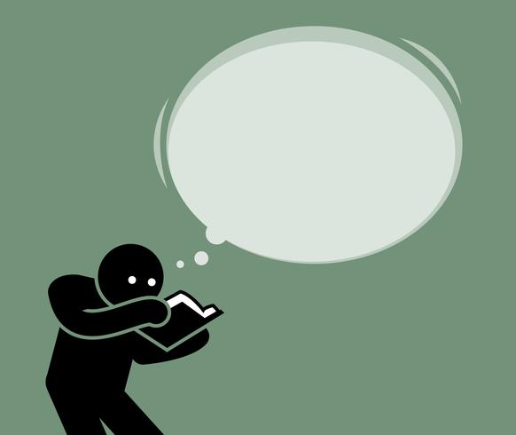 Man reading a book and trying to process the content of the book with his mind. vector