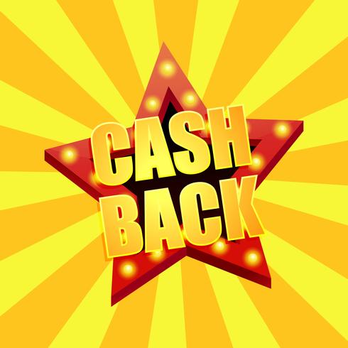 Cashback shares. Discounts on sites, bargains. Star light text. Vector illustration