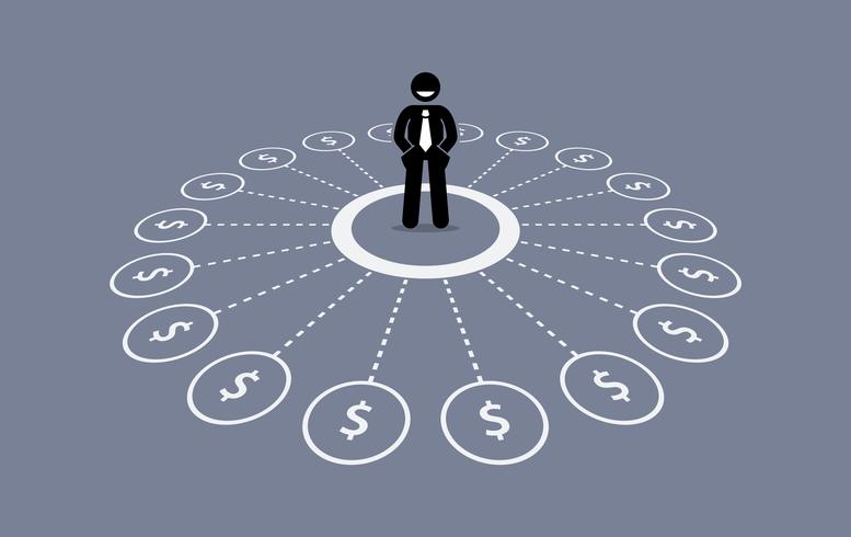 Businessman with multiple source of financial income. vector