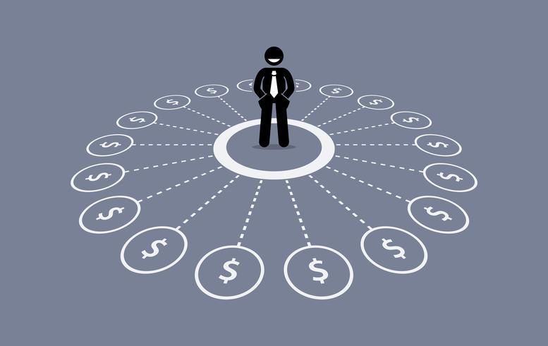 Businessman with multiple source of financial income. vector