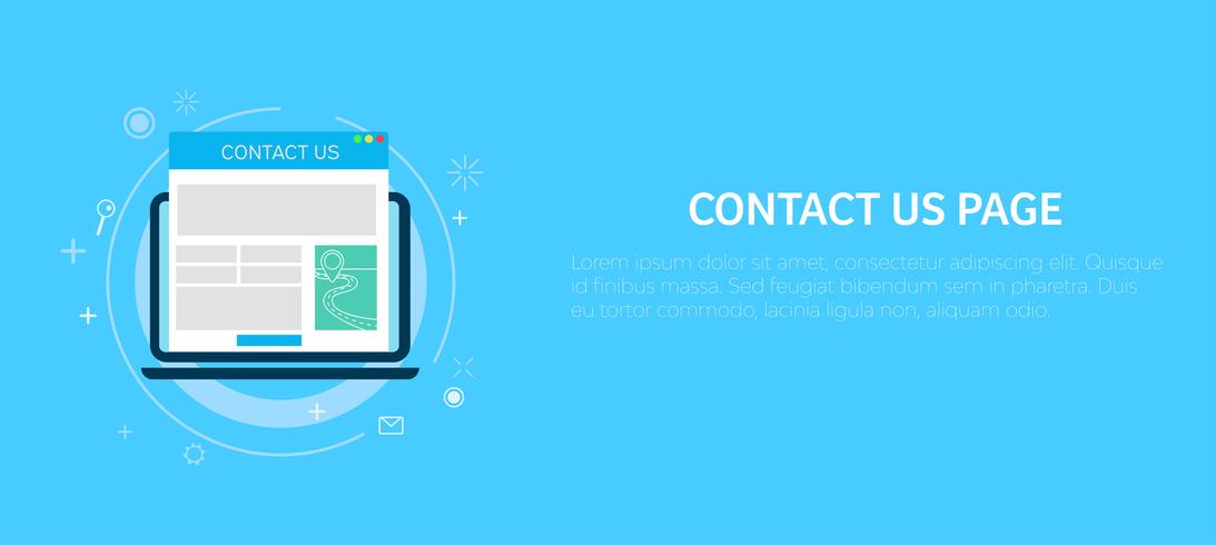 Contact us page in computer. Banner. Vector flat illustration