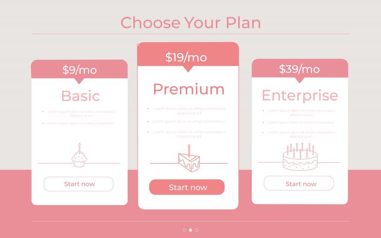 &quot;Elige tu plan&quot; diferentes categorías de precios vector