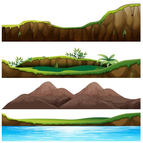 Four views of mountain and river