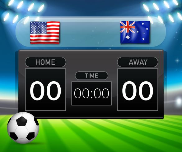 Plantilla de marcador de fútbol USA Vs Australia vector