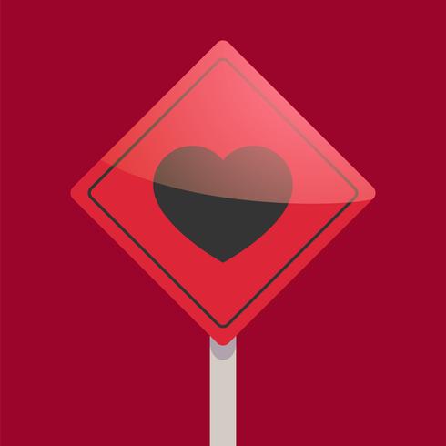 Road sign with heart. Pointer of love. Vector flat illustration