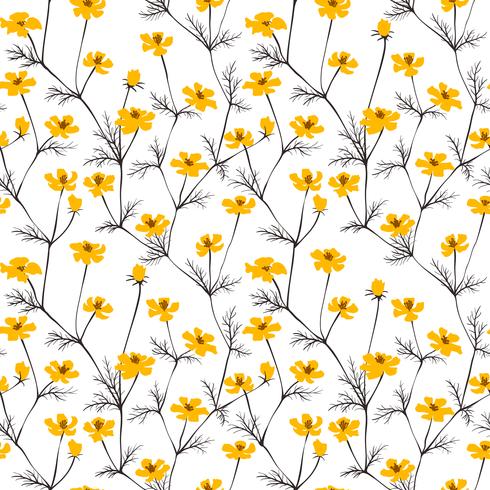 Abstract yellow flowers seamless background. vector