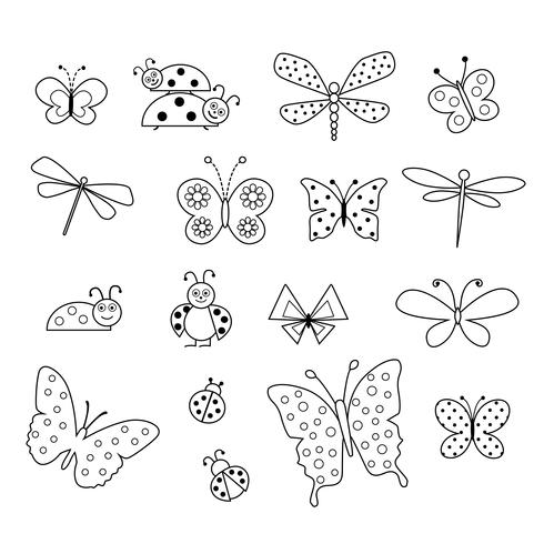 black outline butterfly and ladybug digital stamps vector