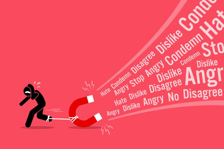 A man creating a lot of hates and dislikes on his social media. vector