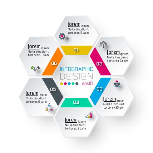 Hexágono inforgraphics sobre gráficos vectoriales. vector