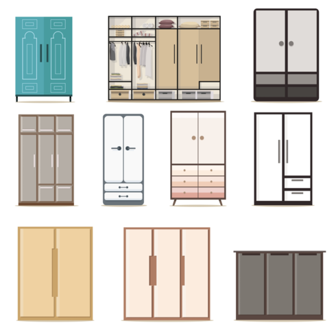 Set of home dressing room wardrobes vector