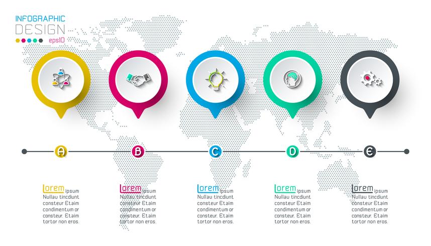 Infografía de la etiqueta del círculo con 5 pasos. vector