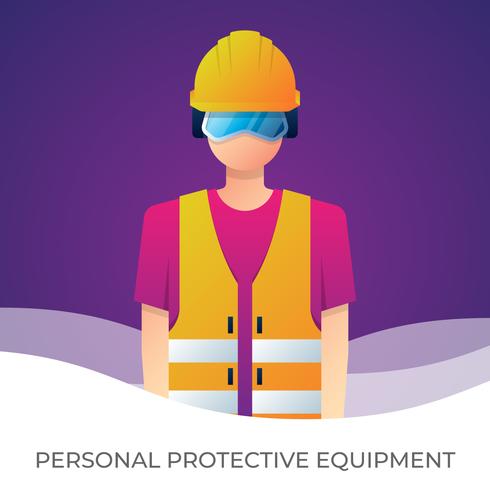 Trabajador Con Equipo De Protección Personal Y Ilustración De Seguridad. vector