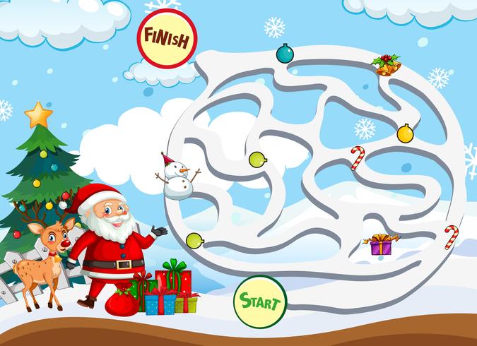 Christmas maze game template vector