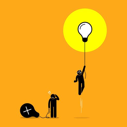 Two person created different ideas but only one is having success, while the other fails. vector