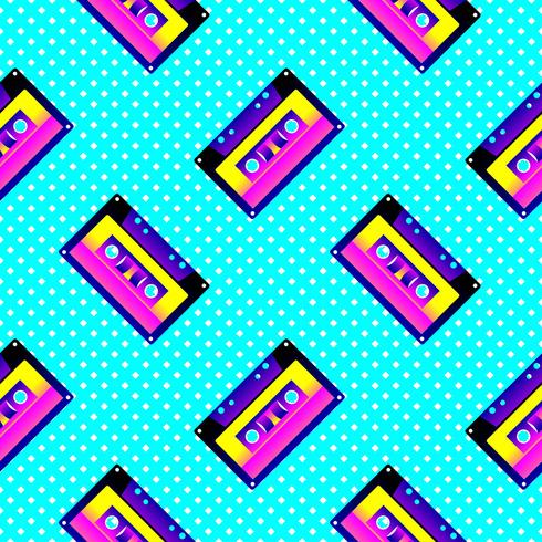 Retro Seamless Pattern Cassete vector