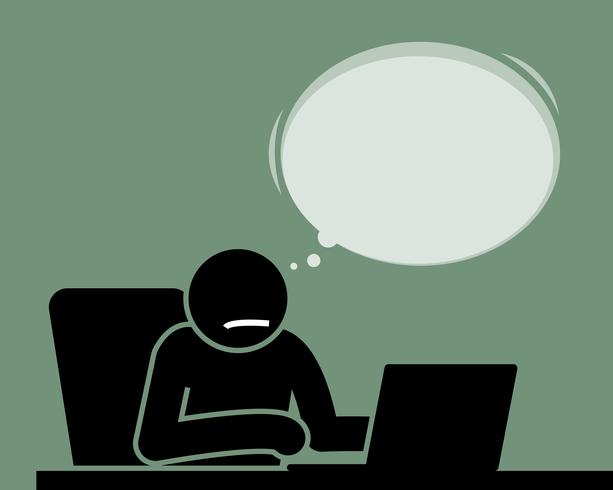 Man using a laptop and thinking of something. vector