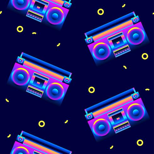 Boombox retro de patrones sin fisuras vector