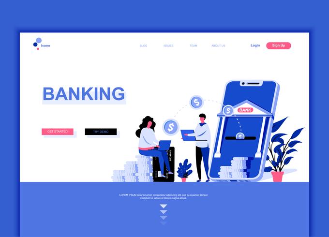 Concepto de plantilla de diseño de página web plana moderna de banca en línea vector