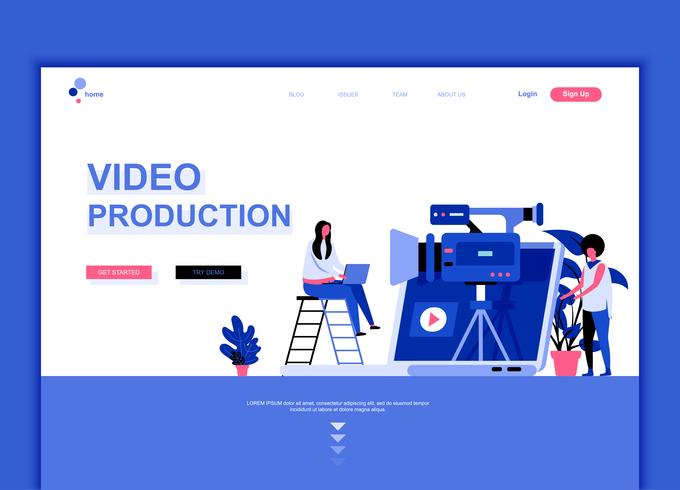 Concepto de plantilla de diseño de página web plana moderna de producción de video vector