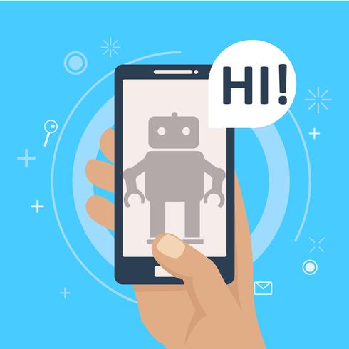 Chat bot on phone in hand. Banner. Vector flat illustration