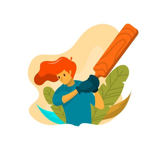 Flat Modern Cricket Player With Bat Illustration vector