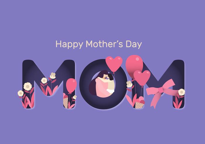 Mother's Day Papercut Vector Flat Illustration