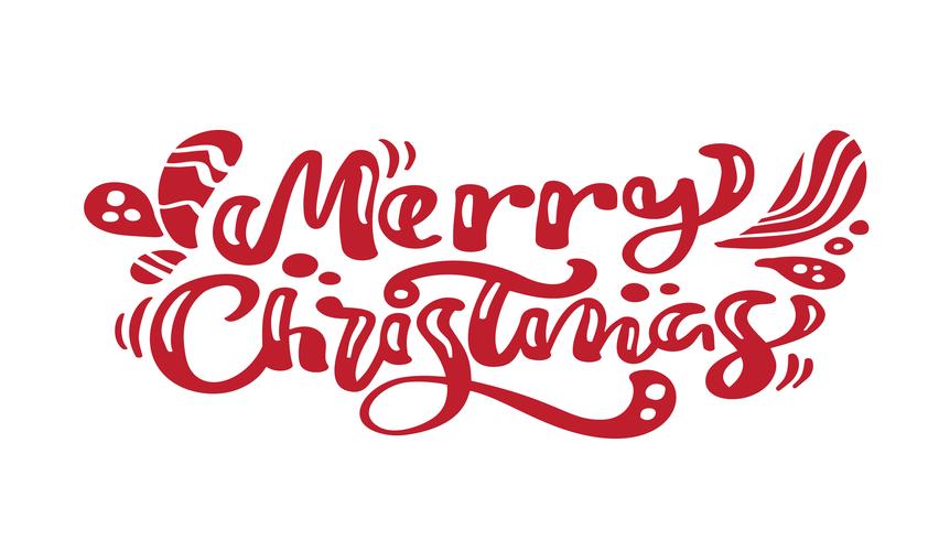 Texto rojo del vector de las letras de la caligrafía del vintage de la Feliz Navidad. Para la página de lista de diseño de plantilla de arte, estilo de folleto de maqueta, portada de banner, folleto de impresión de folletos, póster
