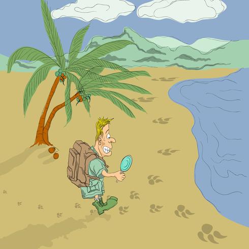 Guy exciting adventure on beach vector