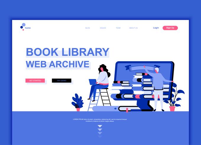 Concepto de plantilla de diseño de página web plana moderna de biblioteca de libros vector