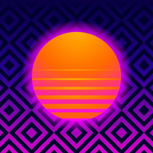  Retro background Geometric With Vaporwave Sun vector