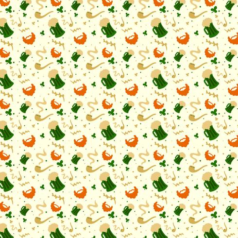 Cute St. Patrick's Day Pattern With Beer, Pipe, Leaves And Orange Beard vector