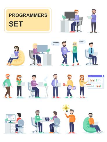 Set of programmers developing custom programs vector