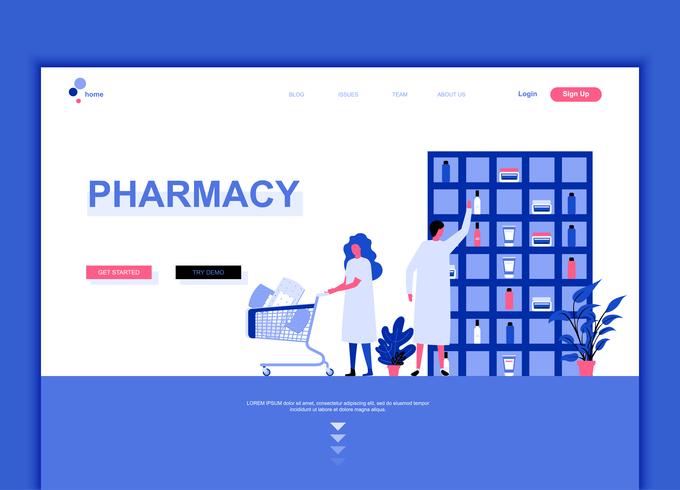 Concepto de plantilla de diseño de página web plana moderna de farmacéutico vector