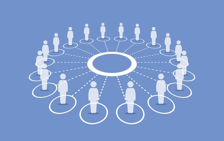 People standing around a circle connecting with each others. vector