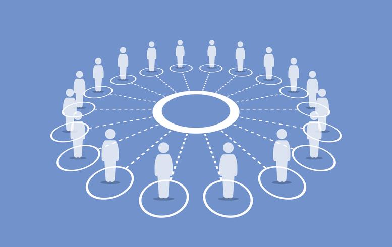 People standing around a circle connecting with each others. vector