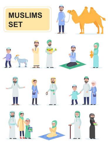 Set of muslims in national dress vector