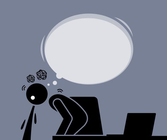 El hombre vomita y vomita después de ver internet desde la computadora. vector