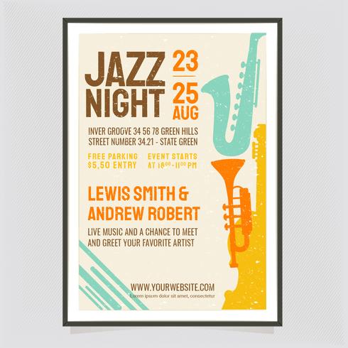 Cartel retro de la noche de jazz de vector