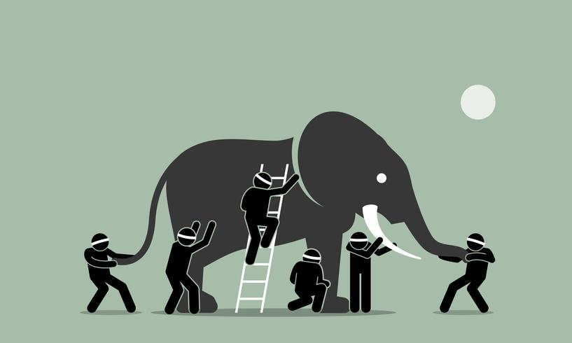 Blind men touching an elephant. vector