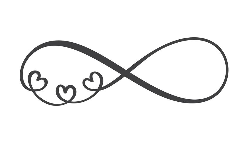 Palabra de amor en el signo del infinito. Firmar en tarjeta postal para el día de san valentín, tatuaje, impresión. Vector la ilustración de la caligrafía y de las letras aislada en un fondo blanco