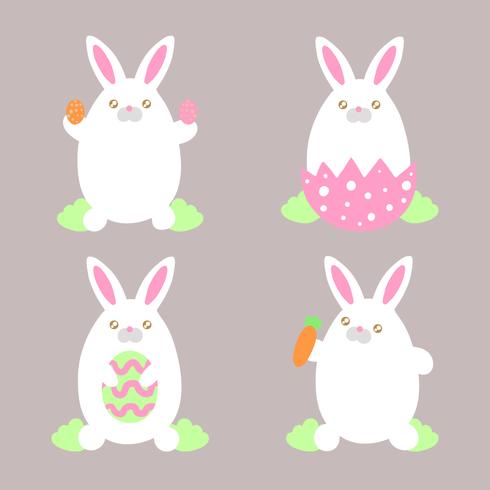 Vector Easter Bunny  Collection With Eggs, Carrot And Nature