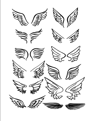 Set of Wings Hand Drawn vector