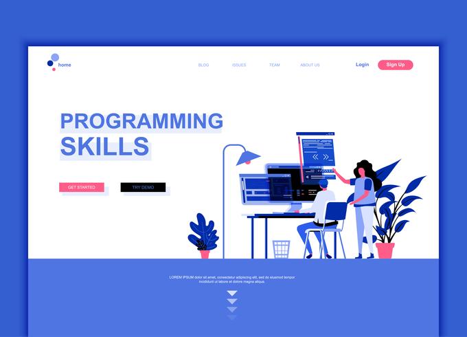 Concepto de plantilla de diseño de página web plana moderna de habilidades de programación vector
