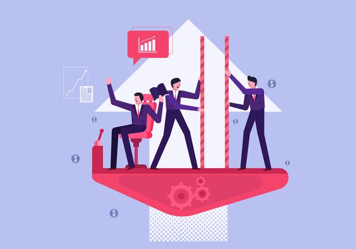 Business People Cooperating In Group Work Vector Flat Illustration