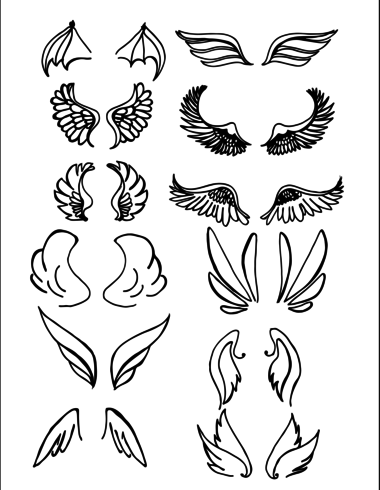 Set of Wings Hand Drawn vector