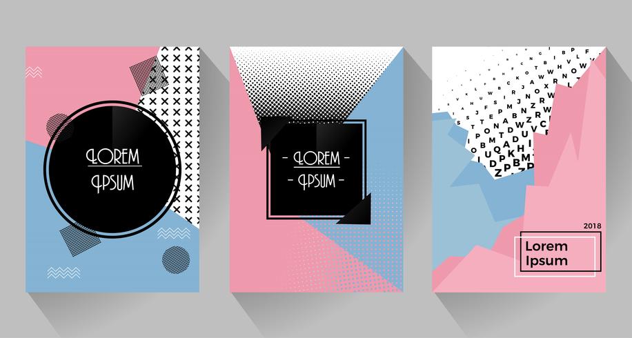 Vector abstract retro design of posters and flyers. Pink and blue tone with halftone.