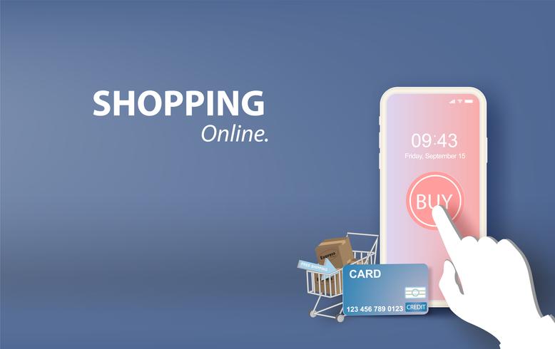 Ilustración de compras en línea en la aplicación móvil vector