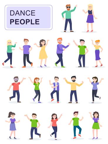 Set of young happy dancing people or male and female dancers vector